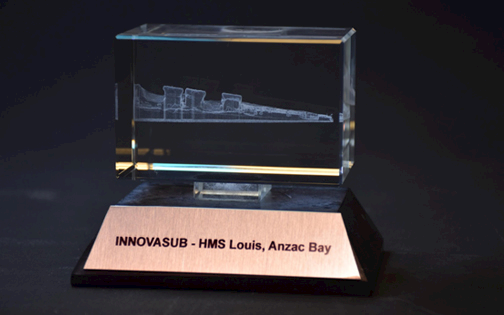 Crystal engraved 3D model of HMS Louis